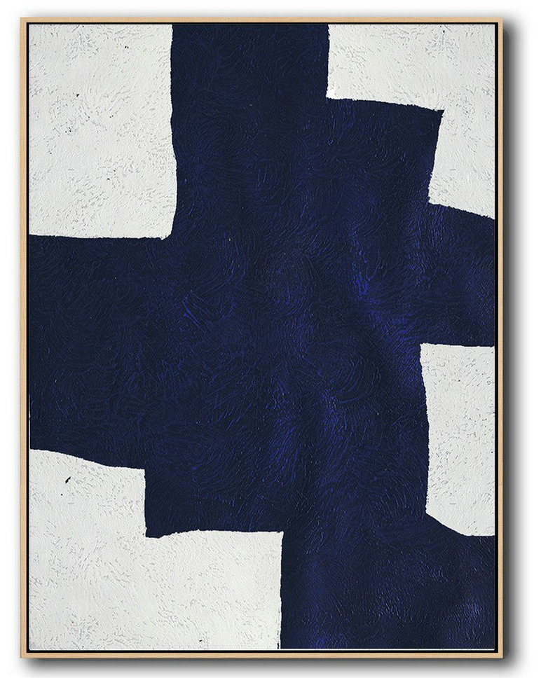 Extra Large 72" Acrylic Painting,Buy Hand Painted Navy Blue Abstract Painting Online,Large Colorful Wall Art